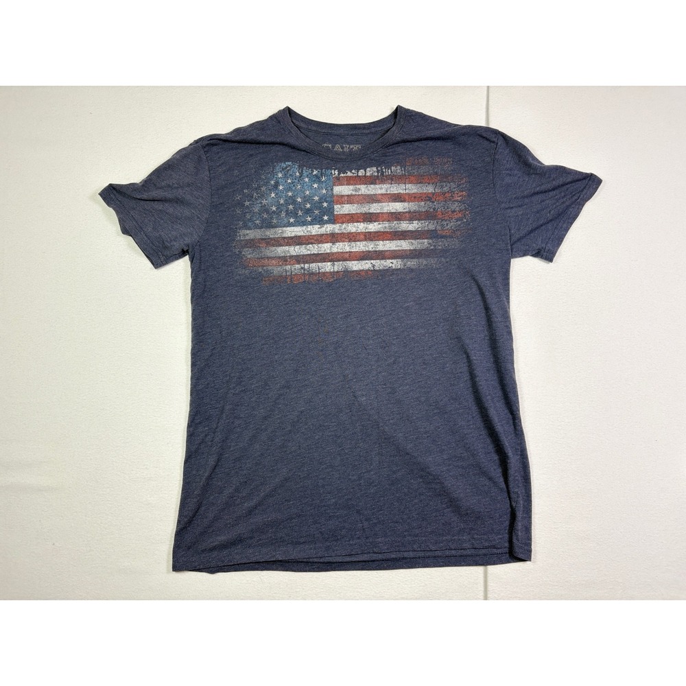 Galt Mens XL Distressed American Flag Graphic T-Shirt Heather Navy Blue TriBlend